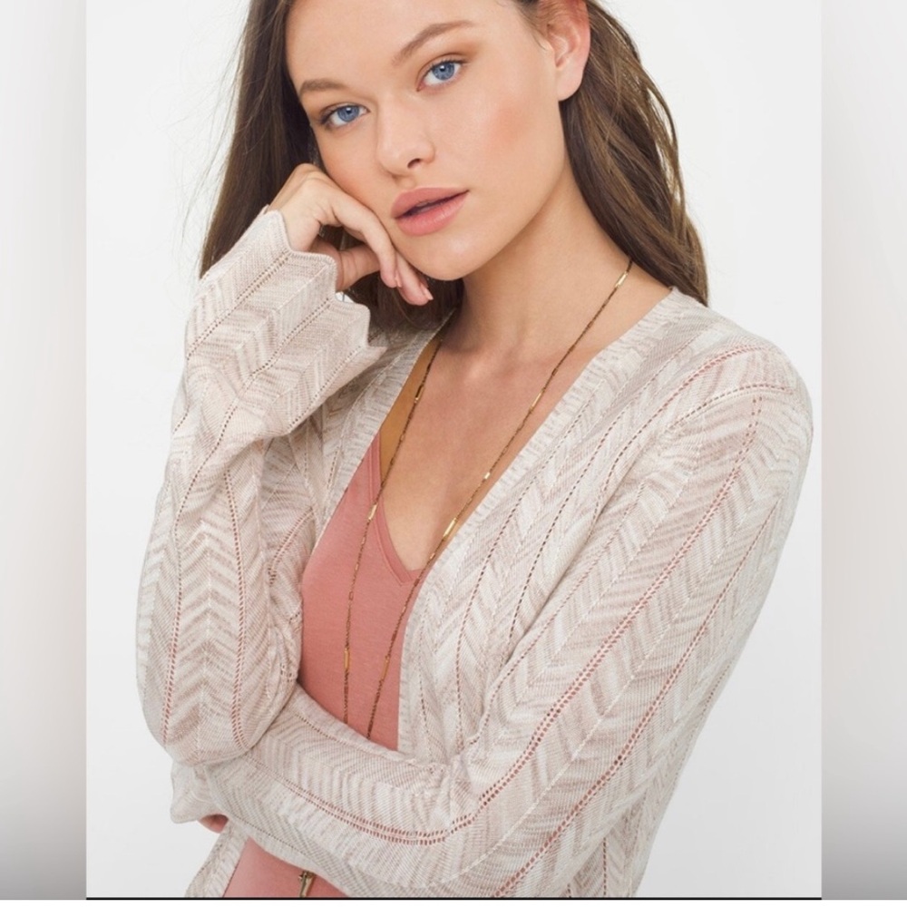 WHBM Chevron Pointelle beige open front long cardigan - Picture 15 of 16